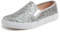 Feversole Women's Fashion Slip-On Trainer Casual Flat Loafers，Skater Pumps Trainers Sneakers Shoes Multi Siver Glitter Size 6