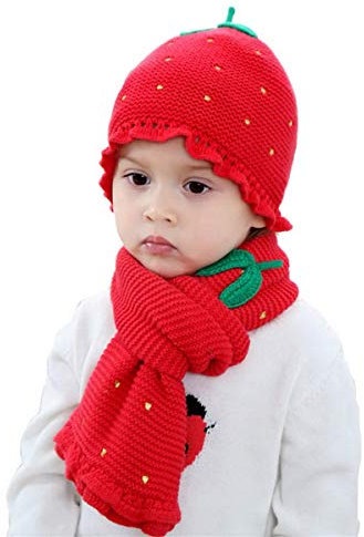 Dinokids Baby-Mädchen Roter Schädel-Hut/Schal Set Warme Strickmütze und Langer Schal 1-3Y(48-52CM) Rot