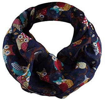 YEBIRAL Schal Damen Winter Eule Tierdruck Niedlich Halstuch Frauen Deckenschal Schals 10 Farben(Dunkelblau)