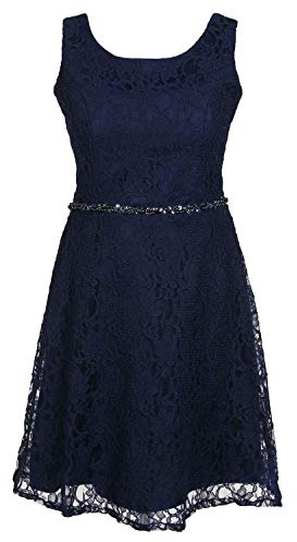 G.O.L. - Festliches Spitzenkleid mit Stola und Strass-Stein-Trimming an der Taille, Mädchen, dunkelblau - 1374500db, Größe 182