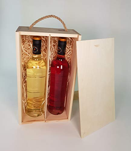 Tigana Weinbox Geschenk-Box Holz Holzbox mit Deckel für 2 Flaschen (Box mit Holzwolle)
