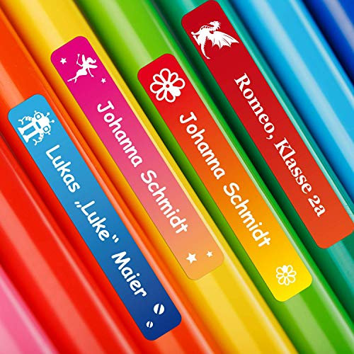 foliado® kids Namensaufkleber Stifteaufkleber Kinder Etikett 45x7mm Sticker Namensetikett Schule Kita für Kennzeichnung von Stiften personalisierte Klebeetiketten wasserfest (60 Stück) APD-022