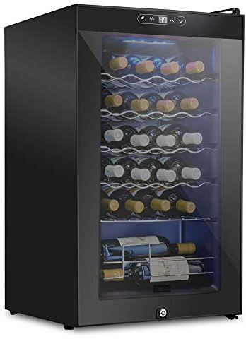 Schmécké - Refrigerador de vino con 24 botellas con candado, gran bodega no empotrado | 41f-64f con control de temperatura digital para vino rojo, blanco, champaña o espumoso, negro
