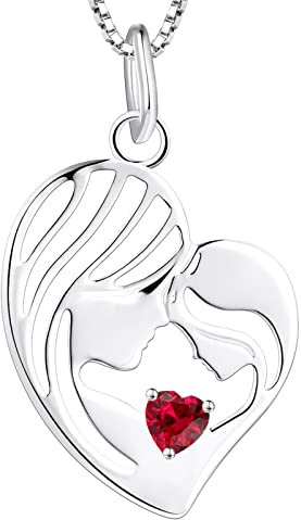 YL Mutter und Tochter Kette 925 Sterling Silber Juli Geburtsstein Tief Rubin Herz Anhänger Halskette Geschenke für Mutter Damen, 45-48 CM