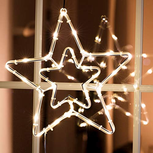 Spetebo LED Lichtschlauch Stern 30 LED mit Timer - Innen und Außen/warmweiß - Fensterdeko Fenster Silhouette beleuchtet Fensterbild