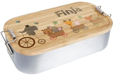 Holzura Vesperdose Kindergarten, Brotdosen mit Trennfächern für Kinder, Knäckebrotdose mit Unterteilung, Jausenbox Nachhaltige und personalisierte Edelstahl Brotzeitbox für Kita