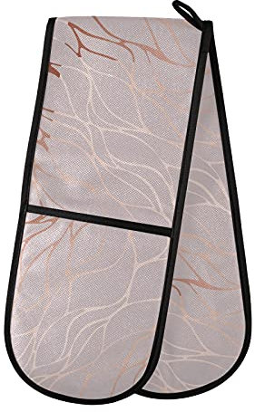 PUXUQU Oven Gloves Double Oven Mitts Gloves, Rose Gold Marble Pink Heat Resistant Oven Gloves for Baking BBQ Kitchen Cooking Gloves