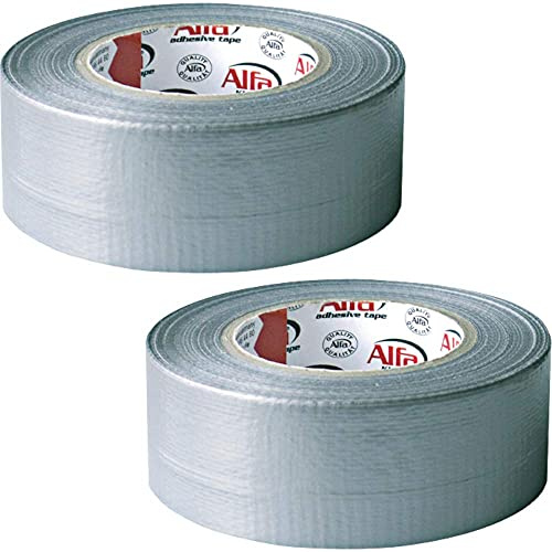 Alfa 2x Gewebeband 48mm x 50m Panzertape Grau – Duct Tape Steinband (100 m) | Profi-Qualität - Reparaturband gewebeverstärkt für raue Untergründe- Klebeband zum Bündeln und Abdichten - von Hand abreißbar