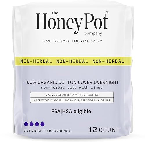 The Honey Pot Company, Non-Herbal Pads with Wings, Organic Overnight, 12 Count