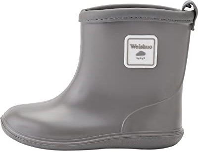 Weishuo Stivaletti Pioggia Bambino Scarpe da Pioggia Antiscivolo Impermeabili Stivali di Gomma per Bambini da 1 a 8 anni, Taglia del Produttore 17, 26 EU, Grigio