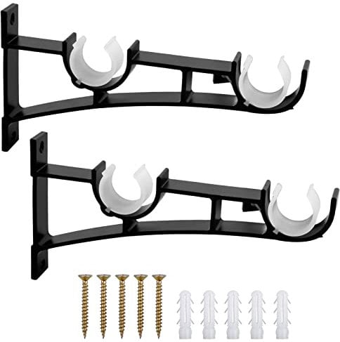 2 Pieza Soporte Cortina Doble, Soporte Poste de Cortina, Soporte para Barra de Cortina, Soportes de Barra de Cortina de Aluminio, Soporte Poste de Cortina, Diámetro de Varilla Adecuado 25-32 mm, Negro