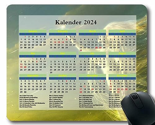 YENDOSTEEN Benutzerdefinierte 2024 Kalender Mauspad, Schleier Hintergrund Lichtformflug Mauspad mit genähtem Rand