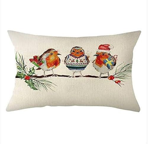 Weihnachtsvögel Wurfkissenbezug 30,5 x 50,8 cm Winter Weihnachten Rotkehlchen auf Ast Urlaub Bauernhaus Kissenbezug Dekoration für Sofa Couch