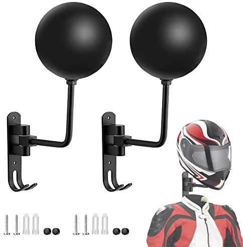 2 pièces Porte Casque Moto Mural, Rotation à 180 degrés Support pour Casque Moto pour accrocher, rangement et la présentation décorative de casques de moto, de bicyclette et de base-ball (Noir)