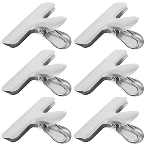 6pcs Stainless Steel Flat Clip Bag clamp Food Packet Clips airtight Storage Bags Kitchen Clips chip Closer Hinge for Paper Organizers Food pegs Clothing Bread