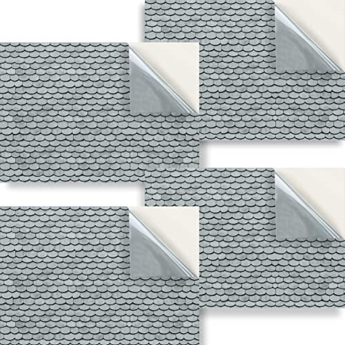 Stick & Go Repositionable Self Adhesive Dolls House Wallpaper 1:24 Scale (Set of 4 Sheets) - Scallop Grey Roof Tiles - No. 91