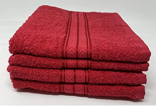 Lot de Serviettes Set de 4 Serviettes de Toilette Premium Taille 50x90 cm 100% Coton (Rouge)