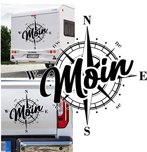 Pegatina Promotion Kompass Moin Moin Moin-Moin Norddeutsch Borden Aufkleber Größe&Farbe wählbar Wohnmobil Caravan Autoaufkleber Sticker Kompassrose Windrose Camper