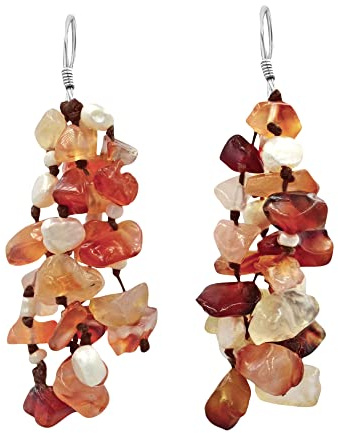 AeraVida Autumn Melody Orange Carnelian, Cultured Freshwater Pearl .925 Silver Dangle Earrings