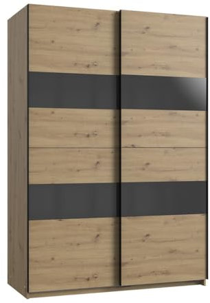 CaliCosy Schrank mit 3 Schiebetüren, mit Einsatz – Spanplatten – praktische Aufbewahrung – zeitgenössischer Stil – für Schlafzimmer – 135 x 65 x 200 cm (L x B x H)