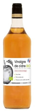 Vinaigre de cidre avec sa mère de vinaigre - Non filtré, non pasteurisé, sans sulfites ajoutés - Élevé en fût de chêne - Fabriqué en Normandie - Made in Calvados (1 bouteille)