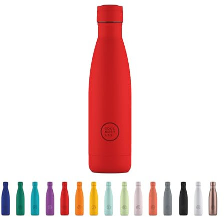 Cool Bottles - Botella de Agua de Acero Inoxidable - 500 ml - Vivid Red - 26,5 x 7 cm - Botella Térmica Hermética - Bebidas frías 36 horas y calientes 18 horas - Triple-Cool Technology - Libre de BPA