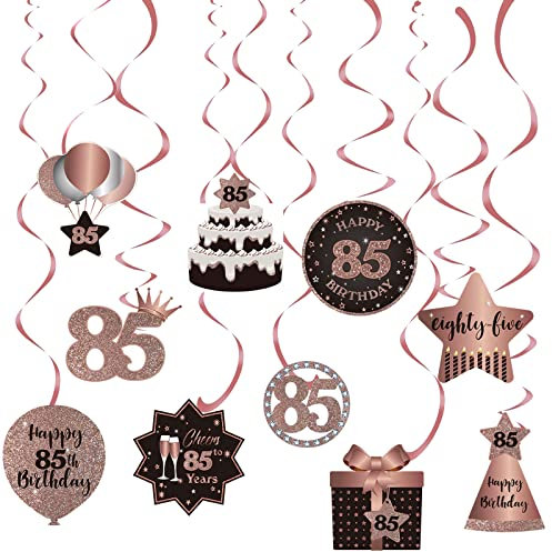 Party-Hängewirbel zum 85. Geburtstag, Dekoration für 85 Jahre, Dekoration für 85 Jahre, Roségold, Geburtstagsparty-Dekorationen
