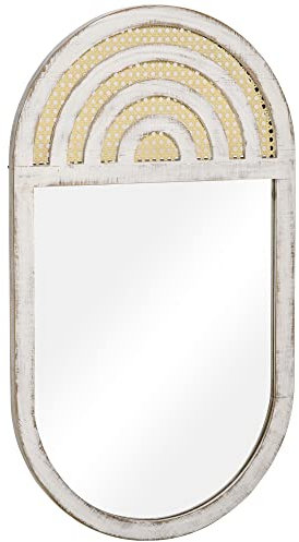 HOMCOM Wandspiegel, Wohnzimmerspiegel, 50 x 90 cm Flurspiegel mit Rattanoptik, Holzrahmen für Schlafzimmer Weiß