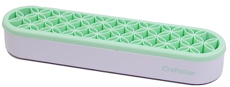 Craftelier - Soporte para Organización de Pinceles, Brochas y Aplicadores de Tintas con Agarre de Silicona y Patrón de Flores | Tamaño 20,9 x 5 x 3,3 cm (8.23 x 1.97 x 1.3) - Color Blanco y Mint