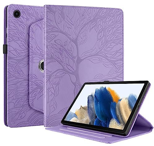 Succtopy Funda para Samsung Galaxy Tab A8 10,5 Pulgadas 2021 SM-X200/X205/X207 Rotación de 360 Grados Carcasa con Función de Soporte PU Protectora Tableta Cover Galaxy Tab A8 10.5 2021 - Violeta