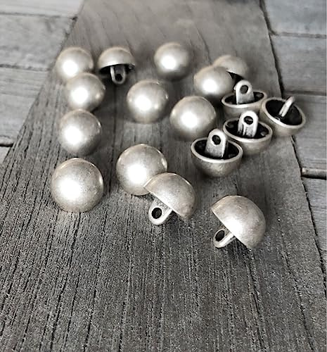 Silver matt välvda små metallknappar, halvkula med ögla 12 mm eller 15 mm (10 stycken) (12 mm)