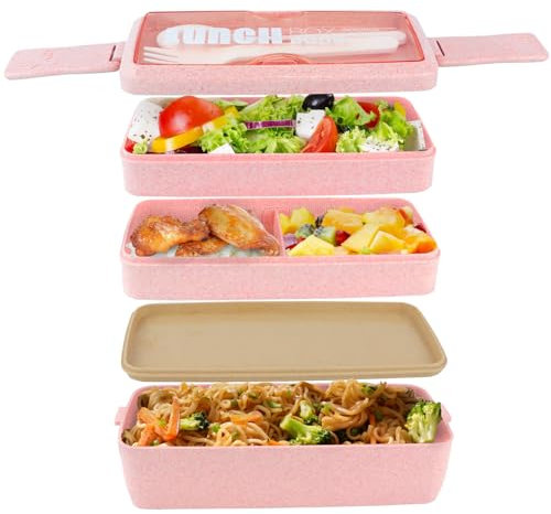 L&M - Lonchera de 3 capas para adultos, contenedor 4 en 1 para preparación de comidas, tenedor y cuchara, almacenamiento de alimentos de 1000 ml para hombres, mujeres, estudiantes, escuela, oficina,