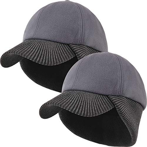 2 Stück Winter Baseball Cap mit Ohrenklappen Herren Damen Unisex Warme Wolle Kappe Full Cap Ohrenschutz Wollcap Outdoor Visor Sport Mütze Ski Baseballkappe (Dunkelgrau und Dunkelgrau,2 Stück)