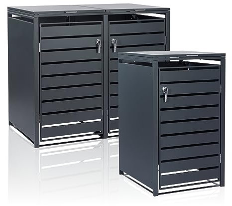 Zelsius Mülltonnenbox 3er für 3 Mülltonnen | 120-240 Liter | Anthrazit RAL 7016 | inkl. Erweiterungsmöglichkeit | Mülltonnenhäusschen, Mülleimerboxen, Aufbewahrungsbox für Mülltonnen