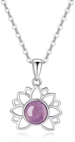 COAI Geschenkideen Damen Silber Halskette mit Silber Anhänger Lotus Amethyst Kristall