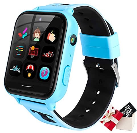Kinder Smartwatch Spieluhr für Kinder mit 24 Spielen, HD-Touchscreen, Videokamera, Musik-Player, Schrittzähler, Taschenlampe, Wecker 12/24 Stunden, Geschenke für Jungen im Alter von 5–12 Jahren (Blau)