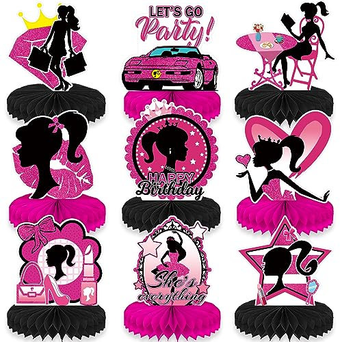 9 Stück Prinzessin Tischdekoration, Mädchen Geburtstag Thema Party Tischdeko, Papier Wabenball Dekoration für Mädchen Geburtstag Party