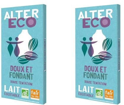 ALTER ECO - Chocolat Lait Doux et Fondant - Sans additifs - Bio & Équitable - Origine Pérou - 100 g (Lot de 2)