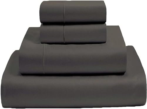 Gizeh Bettlaken-Set für King-Size-Betten – 100 % Gizeh, ägyptische Baumwolle, Bettlaken für King-Size-Betten – dunkelgrau, King-Size-Bettlaken für bis zu 45,7 cm tiefe Matratzen – 4-teiliges