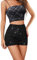 Caziffer Pantaloncini Paillettes Donne Vita Media Banda Elastica Scintillante Gamba Dritta Pantaloncini Notte-out Glitter Caldo per La Festa Danza Rave (Nero, L)