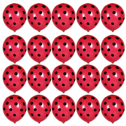RmKbe 24 Stück Marienkäfer-Luftballons mit roten Punkten, Latex-Luftballons, Marienkäfer-Punkt-Ballons für Party, Geburtstag, Hochzeit, Zubehör