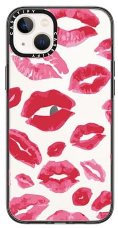 CASETiFY Compact iPhone 14 Plus Case [2X Military Grade Drop Tested / 4ft Drop Protection] - Lipstick Kisses - Clear Black