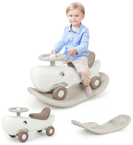 COSTWAY 3 in 1 Ride On Push Car, Convertible Rocking Horse with Detachable Balance Board, Anti-slip EVA Strips, Toddler Rocker Sliding Toy for Boys Girls (White)