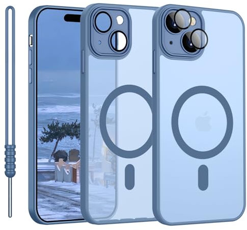 YUANDMI iPhone 15 Hülle mit MagSafe, Hanyhülle iPhone 15 Magnetisch Leicht Dünn Matte Touch Kameraschutz, Kratzfeste Anti-Gelb rutschfest Kratzfest Schutz Stoßfest Hülle für iPhone 15 Hell Blau