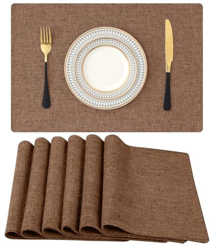 Homaxy Tischsets Abwaschbar 6er Set, Platzsets Abwischbar Leinen Hitzebeständig Platzdeckchen rutschfest Doppelseitigen Tischuntersetzer Tischsets Stoff, Braun
