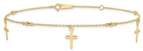 Jewelry Affairs Bracelet de cheville en or jaune véritable 14 carats poli et taillé au diamant, réglable de 22,9 cm à 27,9 cm, taille L, or jaune, sans pierre précieuse