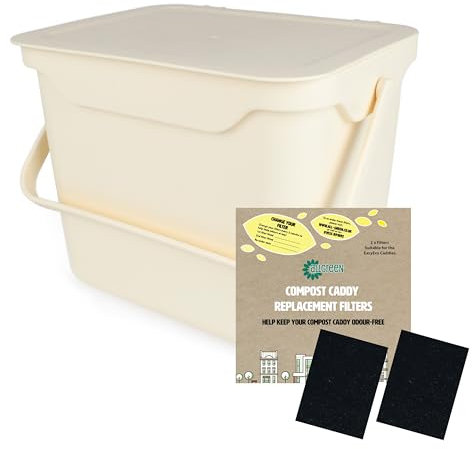 Easy Eco Cream Kitchen Compost Caddy/Food Recycling Waste Bin - 5 Litre (5L) & 1 x Pack of 2 Filters