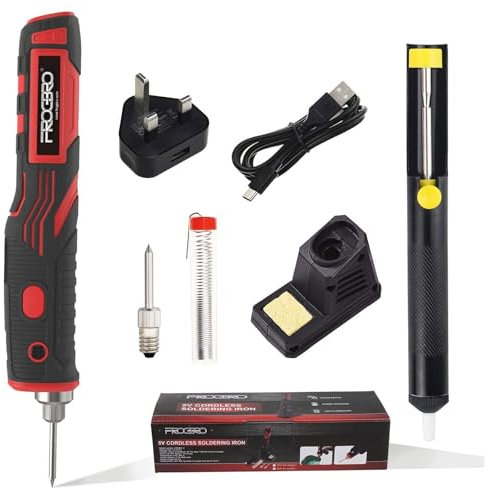 FrogBro 11 W Battery Soldering Iron Set with 2 Soldering Tips, 1 Desoldering Pump and Type C Cable + UK Adapter, Easy to Use, Professional and Safe Cordless Welding Tools (LD006A-11W-UK)