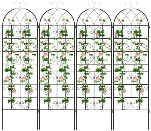 COSTWAY 2/4 Pack Garden Trellis, 180/220 x 50cm Metal Trellis for Climbing Plants Rose Vines Cucumber Tomato, Rustproof Decorative Garden Fence Barrier Border (180cm x 50cm, 4 Pack)