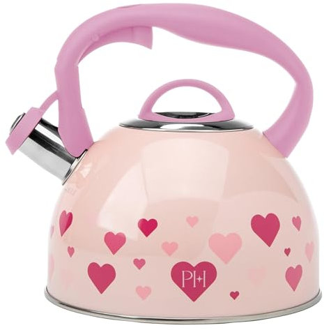 FACKELMANN Paris Hilton - Teiera in acciaio inox a forma di cuore, 2 l, con manico Cool Touch e beccuccio per fischietto, perfetta per l'uso quotidiano, per servire in modo elegante e sicuro